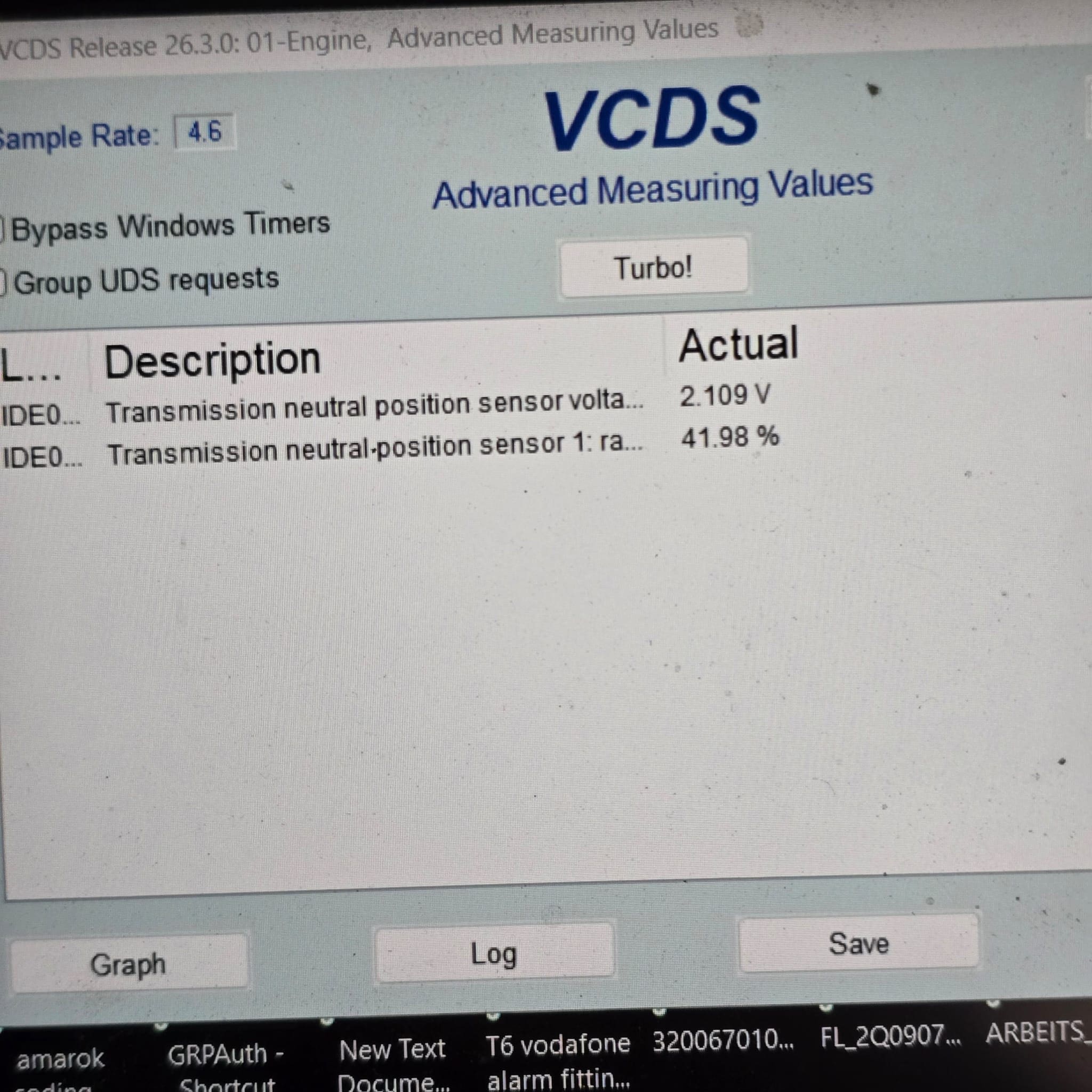 Diagnostic scan on VW Transporter T6 showing fault code 16053 for neutral gear position sensor malfunction