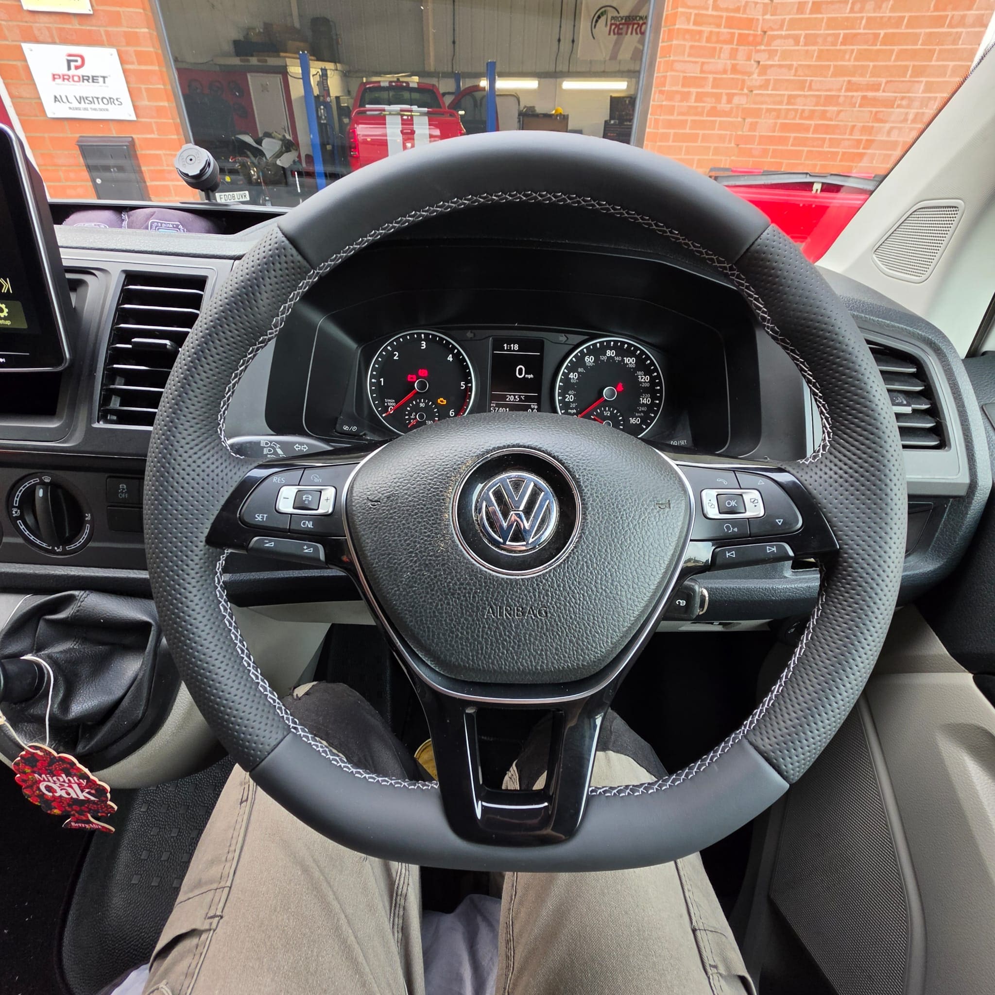 White Volkswagen Transporter T6 with Alpine Halo 9 and upgraded interior features
