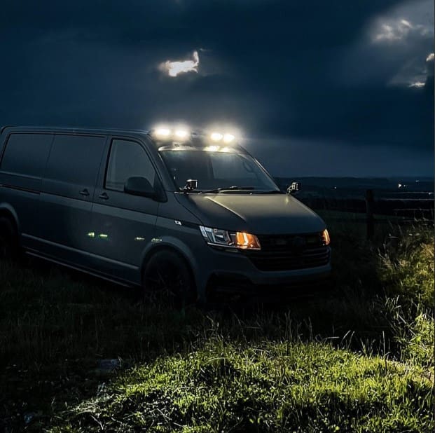 VW Transporter T6.1 roof pod installation with four Osram LED driving lights