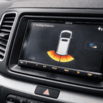 Aftermarket car stereo with parking sensor graphics display
