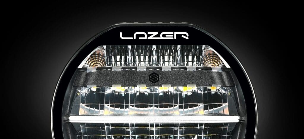 Lazer Sentinel round LED driving light mounted on vehicle Title