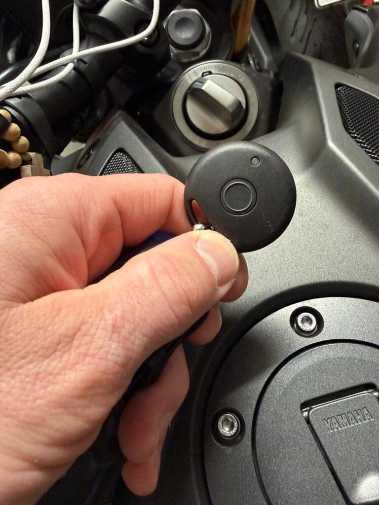 Motorcycle alarm installation Midlands with DEFCOME B9.5 keyless tag system and keyless operation on Yamaha motorbike