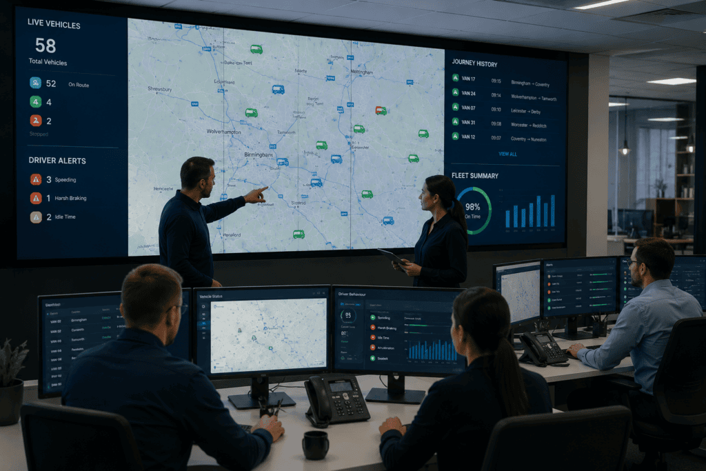 Fleet Tracking Control Room with Live GPS Vehicle Monitoring